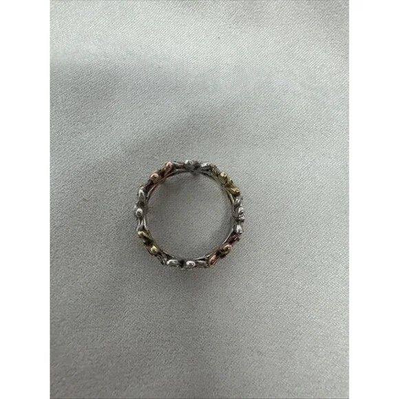 Diamonique Sterling Silver Clad Floral Eternity Band Ring Size 9 Flower Band - Picture 3 of 7